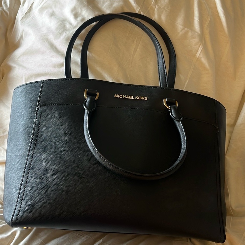 Michael Kors Women's Black Emmy Large Double Hand Leather Handbag